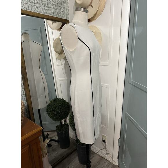 WHITE HOUSE-BLACK MARKET Size 2 Black White Piping Sheath Dress In Ecru EUC - Picture 3 of 8